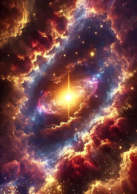 Colorful Nebula with Star Burst