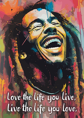 Bob Marley Colorful Portrait with Quote