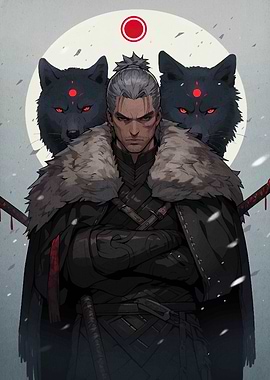 Samurai with Wolves Digital Art