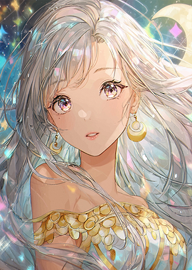 Anime Girl with Moon Earrings