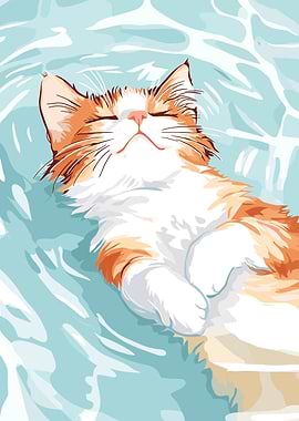 Relaxing Cat in Water Illustration