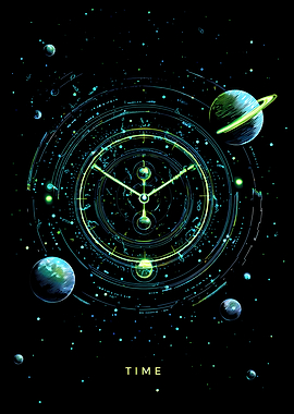 Time and Space – Neon Geometric Planetary Clock