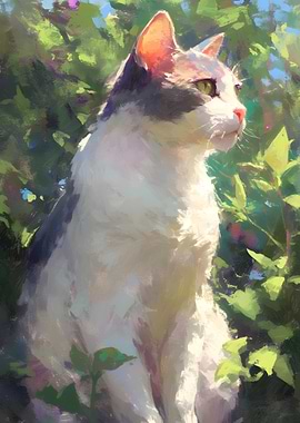 Cat in Garden Painting