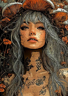 Mushroom Crowned Woman Portrait
