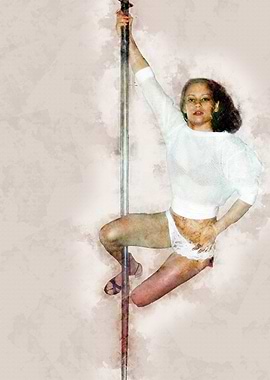 Woman on Pole, Watercolor Style