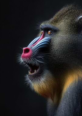 Colorful Mandrill Portrait on Black Background