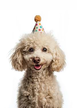 Poodle dog with Party Hat