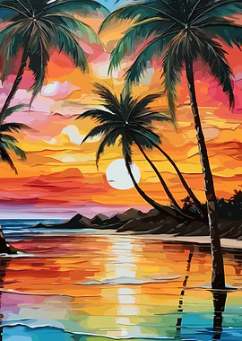 Tropical Beach Sunset Painting