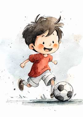 Watercolor Boy Playing Soccer
