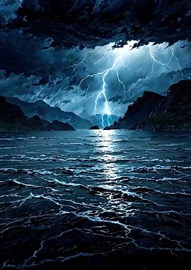 Stormy Sea with Lightning