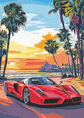 Ferrari Enzo on a Tropical Beach