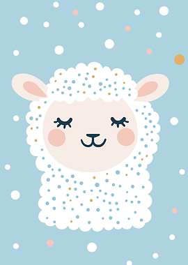 Cute Sheep Illustration on Blue Background