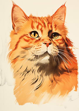 Orange Tabby Cat Portrait Illustration