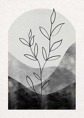 Minimalist Plant Line Art Landscape