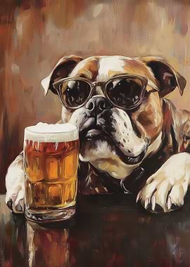 Cool Bulldog with Beer Painting