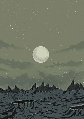 Lunar Landscape with Full Moon