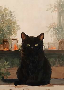 Black Cat with Green Eyes