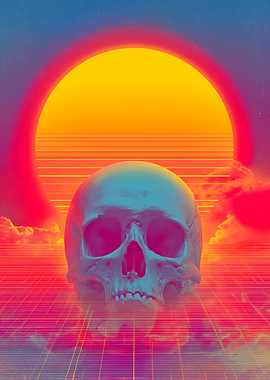 Synthwave Skull with Sunset
