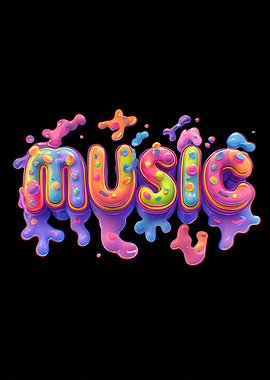 Colorful Dripping Music Text Art