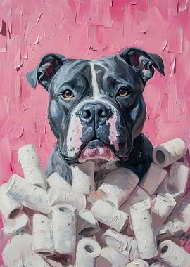 Dog in Toilet Paper Painting | Pitbull wall print