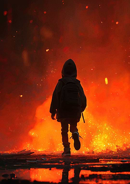 Boy walking through fire