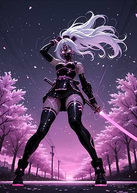 Cyberpunk Samurai Girl with Pink Katana