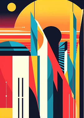 Abstract Minimalist Colorful Cityscape
