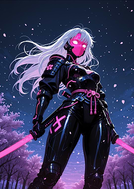 Cyberpunk Ninja with Pink Katana