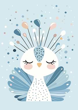Cute Peacock Illustration on Blue Background