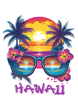 Sunset Vacation Hawaii Palm Trees With Sunglasses Summer