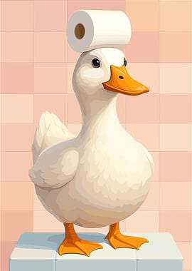 Duck with Toilet Paper on Head