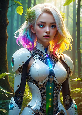 BEautiful Cyborg Girl in Forest