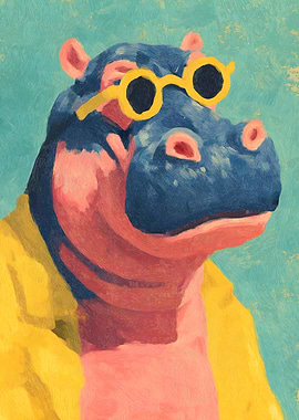 Cool Hippo with Sunglasses Painting