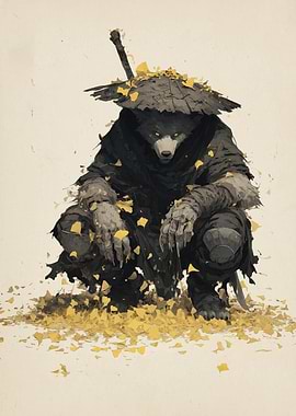 Bear Ronin with Ginkgo Leaves