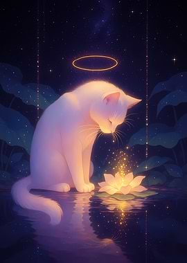 Angel Cat with Lotus Flower