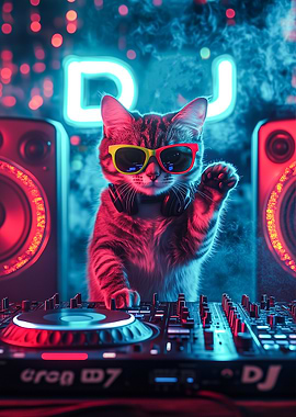 DJ Cat Play Turntable