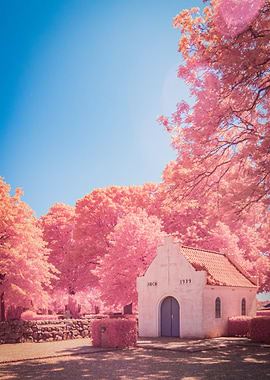 Pink Chapel Under Blue Sky