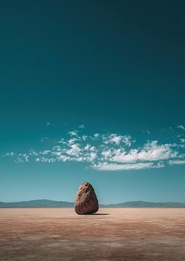 Solitary Rock in Desert Landscape