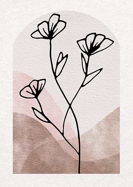 Floral Line Art with Watercolor Background