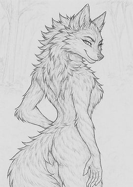 Anthropomorphic Fox Sketch in Forest