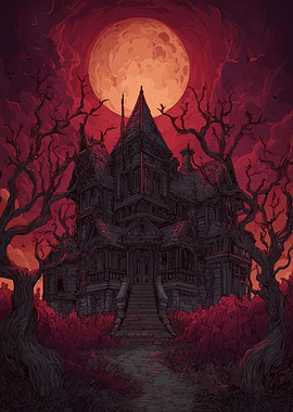 Haunted House Under a Full Moon