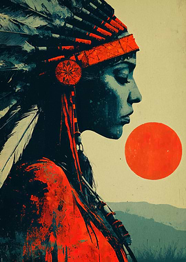 Native American Woman with Headdress Art