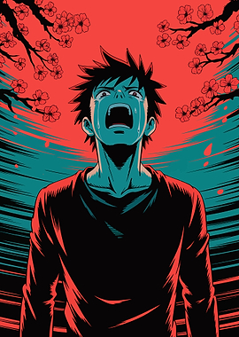 Anime Character Crying Under Cherry Blossoms