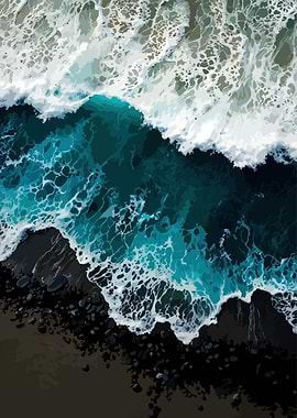 Ocean Waves Crashing on Black Sand