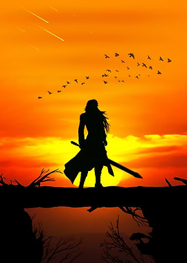 Silhouette Warrior at Sunset