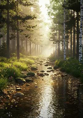 Forest Stream in Morning Light