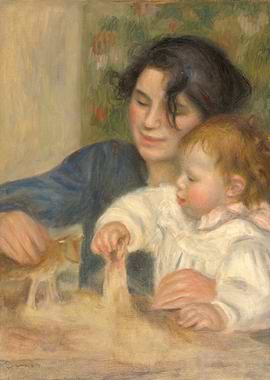 Mother and Child Playing with Sand