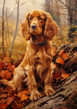 English Cocker Spaniel in Autumn Forest