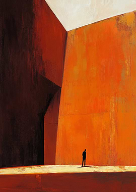 Abstract Orange Walls with Figure