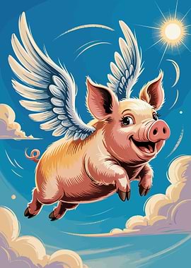 Flying Pig Cartoon Illustration